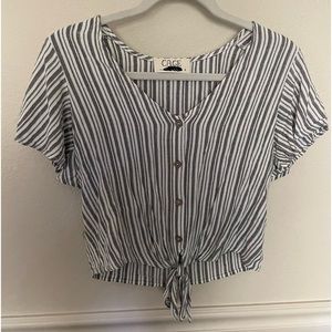 Grey and white striped blouse
